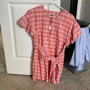 Peach and tan plaid dress